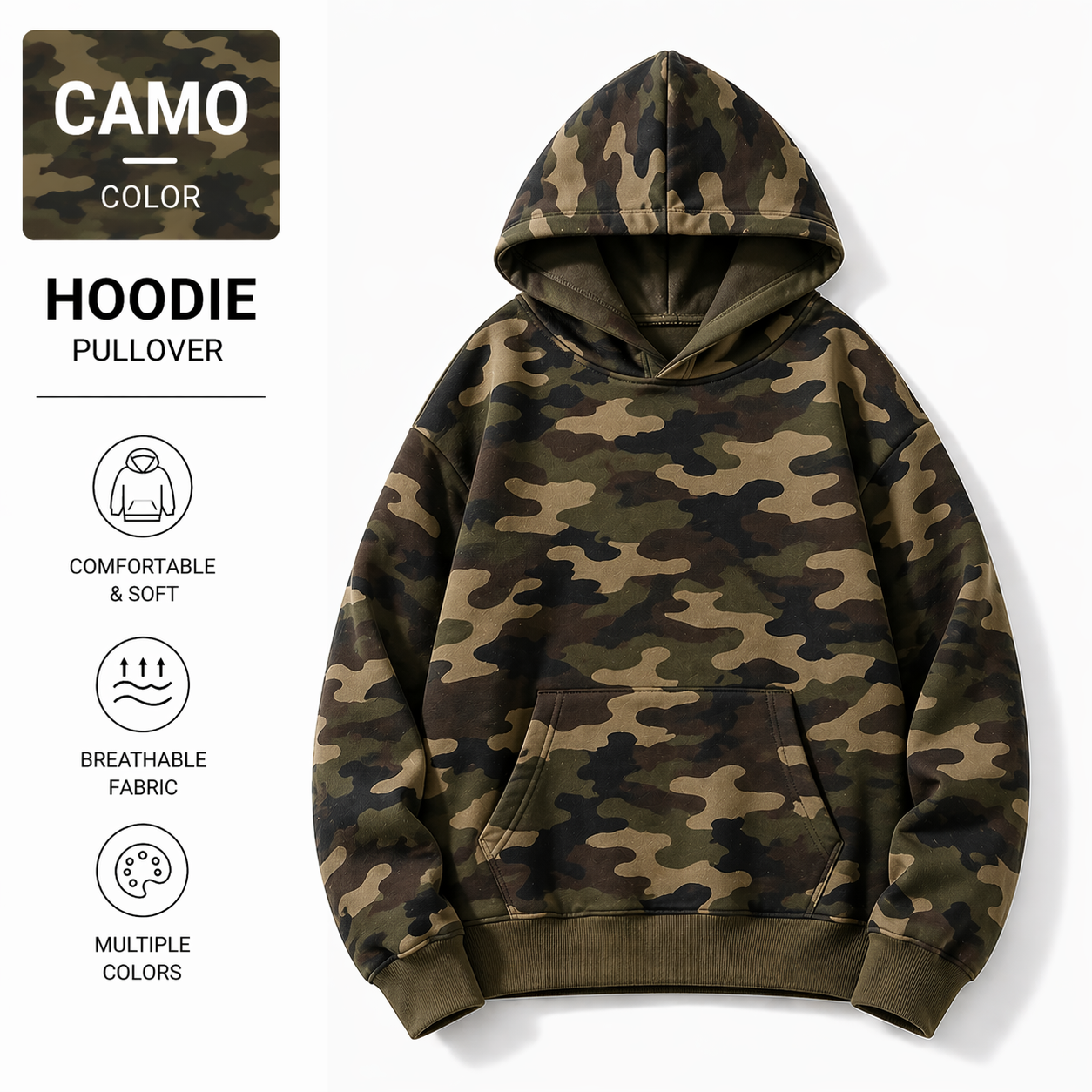 Camouflage Hoodie / Unisex Pullover Sweatshirt / Multiple Colors / OEM & ODM Available / 1PC MOQ / High Quality | Fast Shipping / Wholesale & Retail / Stable Supply