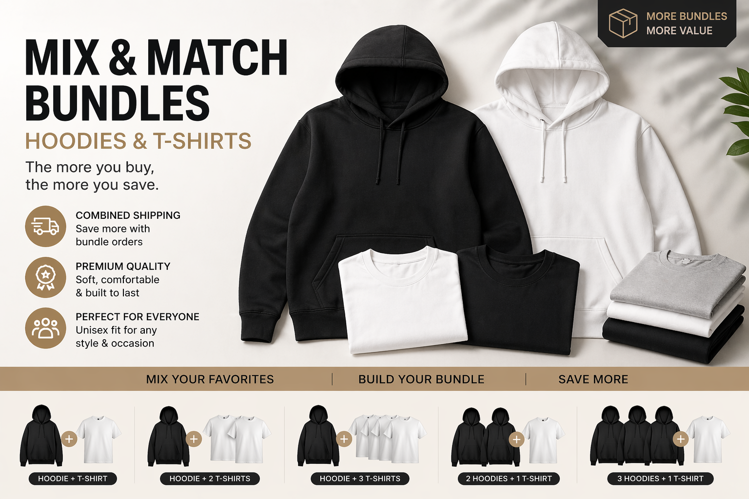 Hoodie & T-Shirt Bundle / Mix & Match Set / Unisex Apparel / Multiple Combinations / OEM & ODM Available / High Quality | Wholesale & Retail